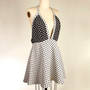 NASTY GAL Black White Print Contrast Halter Dress